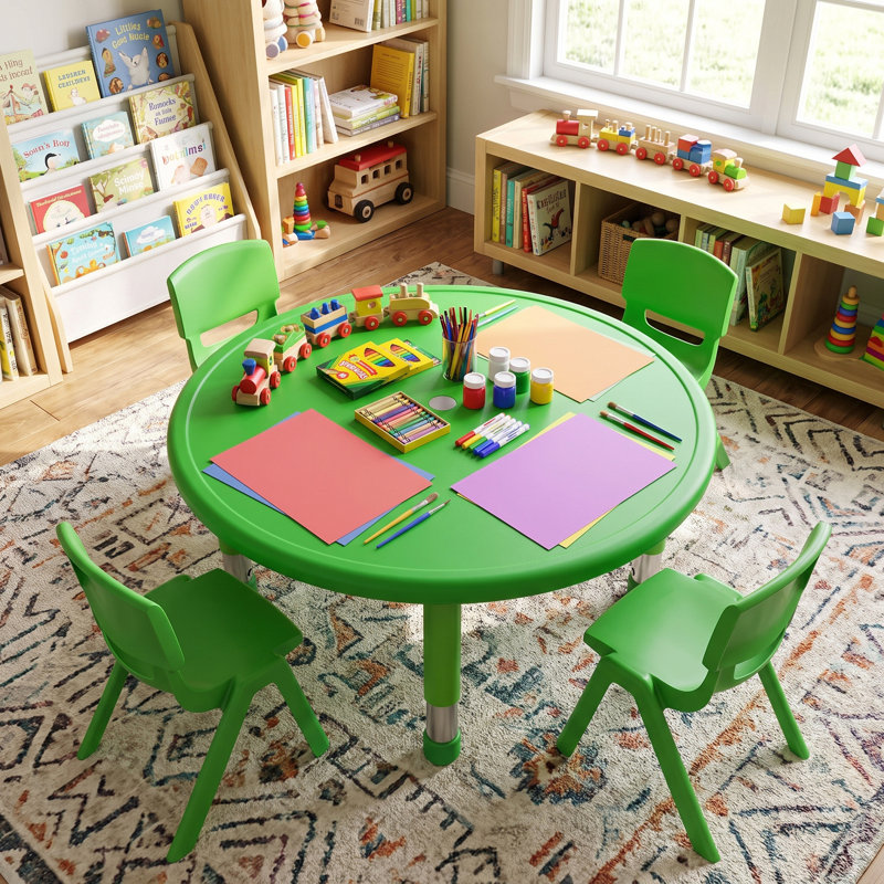 Adjustable Round Plastic Activity Table, Green