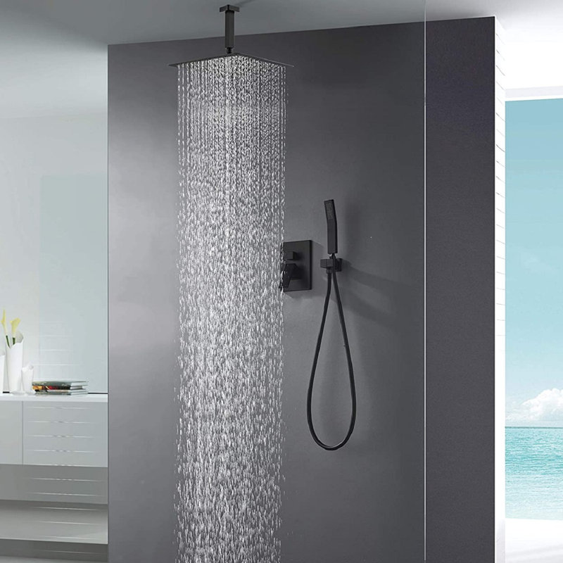Système de douche complet avec valve brute, Noir mat