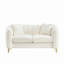 Canapé blanc 2 places 155 cm avec pattes dorées, design moderne pour chambres douillettes, revêtement en métal chenille, style industriel rustique.