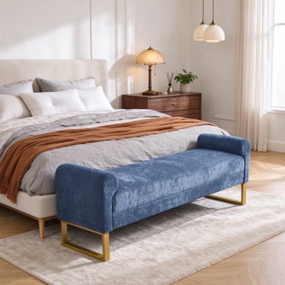 Banc de chambre rembourré l 65,75 po avec accoudoirs, banc d'appoint moderne avec pieds en métal