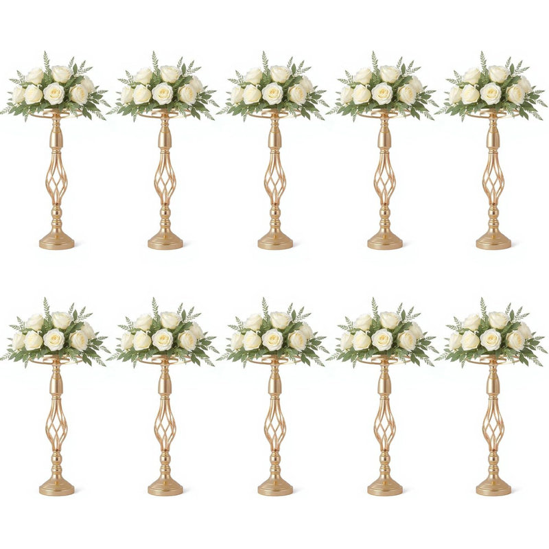 10 Pcs Golden Wedding Centerpieces Flower Stand, 20.47in/52Cm Height Wedding Flower Vases, Crystal Artificial Flower Arrangements for Wedding Party Birthday Event Reception Home Decor