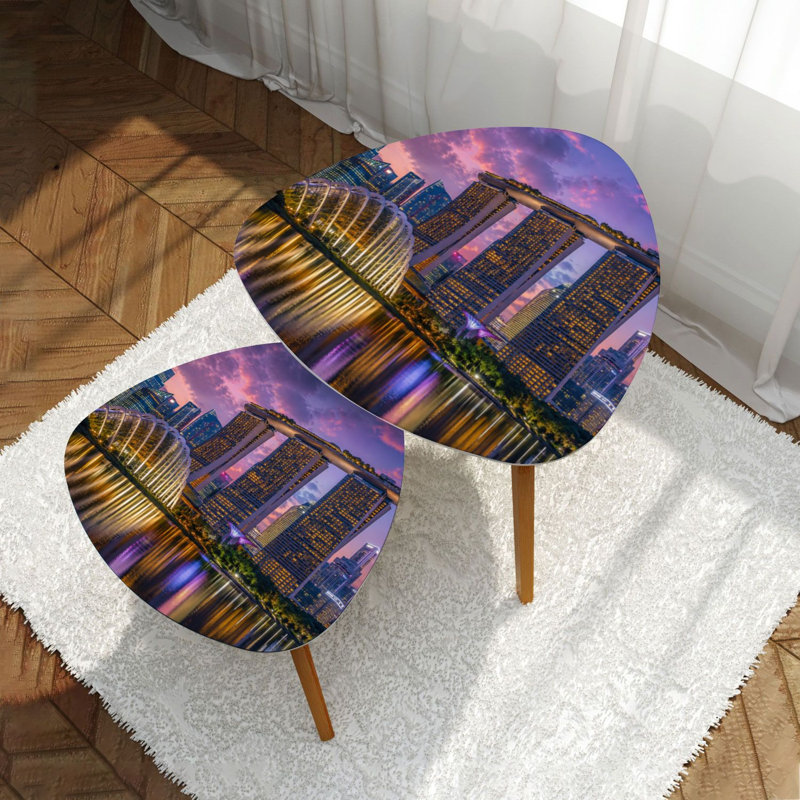 Ensemble de 2 tables basses gigognes triangulaires singapour Skyline Night