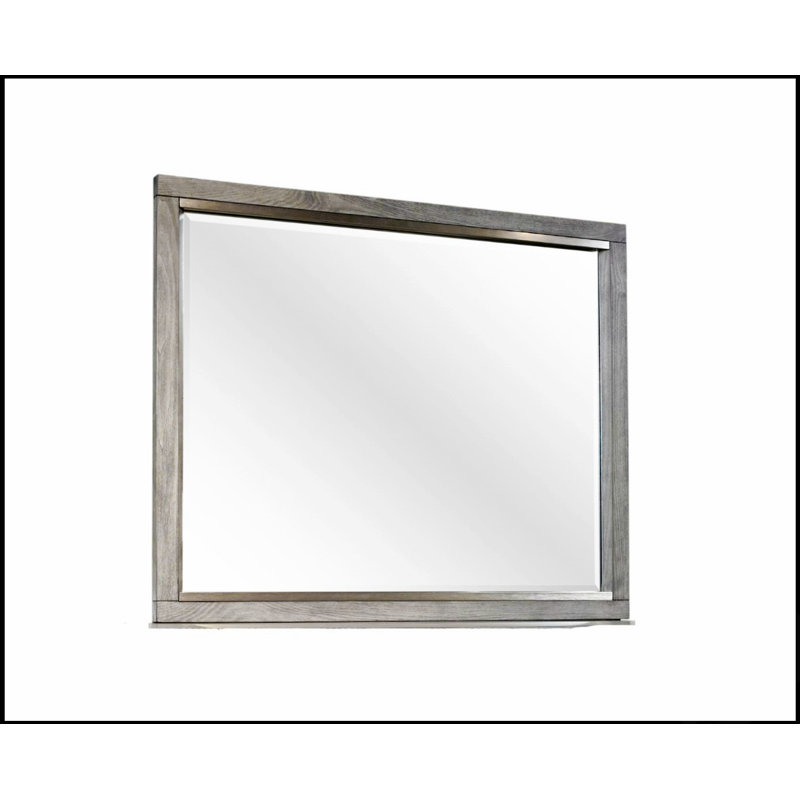 Elegant Gray Landscape Mirror With Beveled Glass For Dresser Mounting, Perfect For Modern And Traditional Decor.