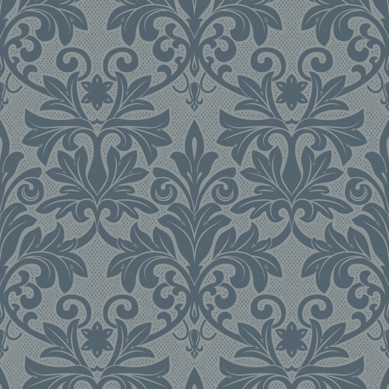 Rococo Relief - Wallpaper, Self-adhesive, Pewter Blue