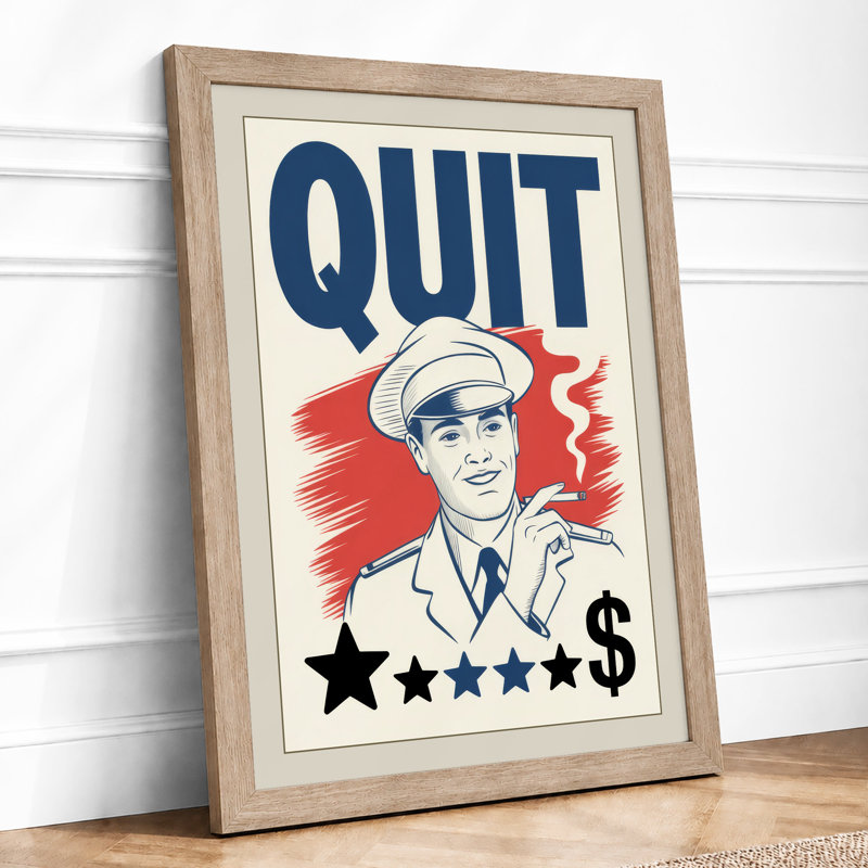 Quit Campaign Retro - Framed Print, A1 - 84.1 x 59.4 cm, Oak