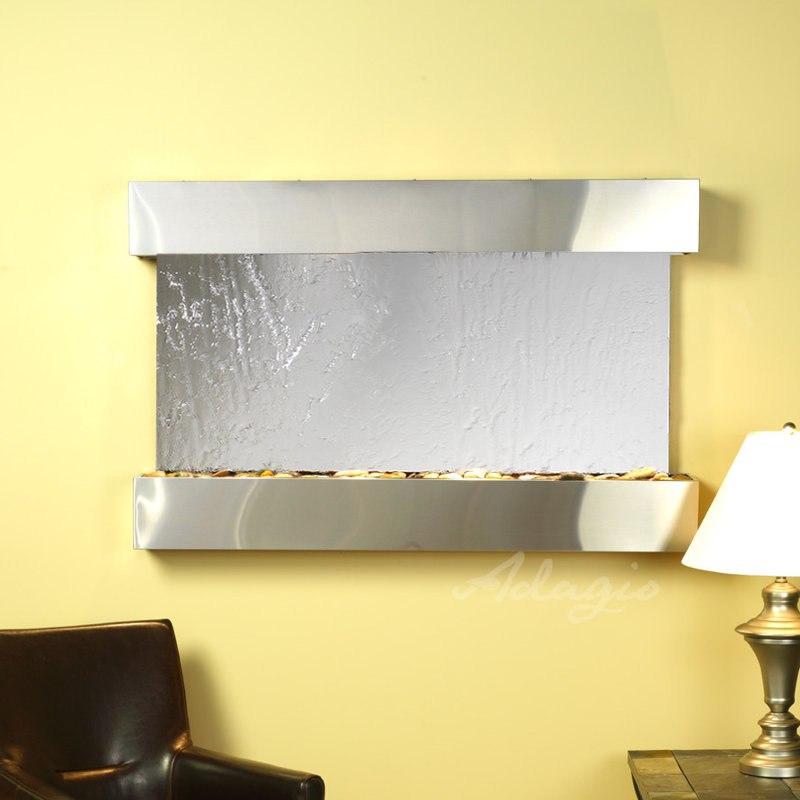 Sunrise Springs Acrylic Waterfall Fountain with Light, Silver Mirror, Stainless Steel