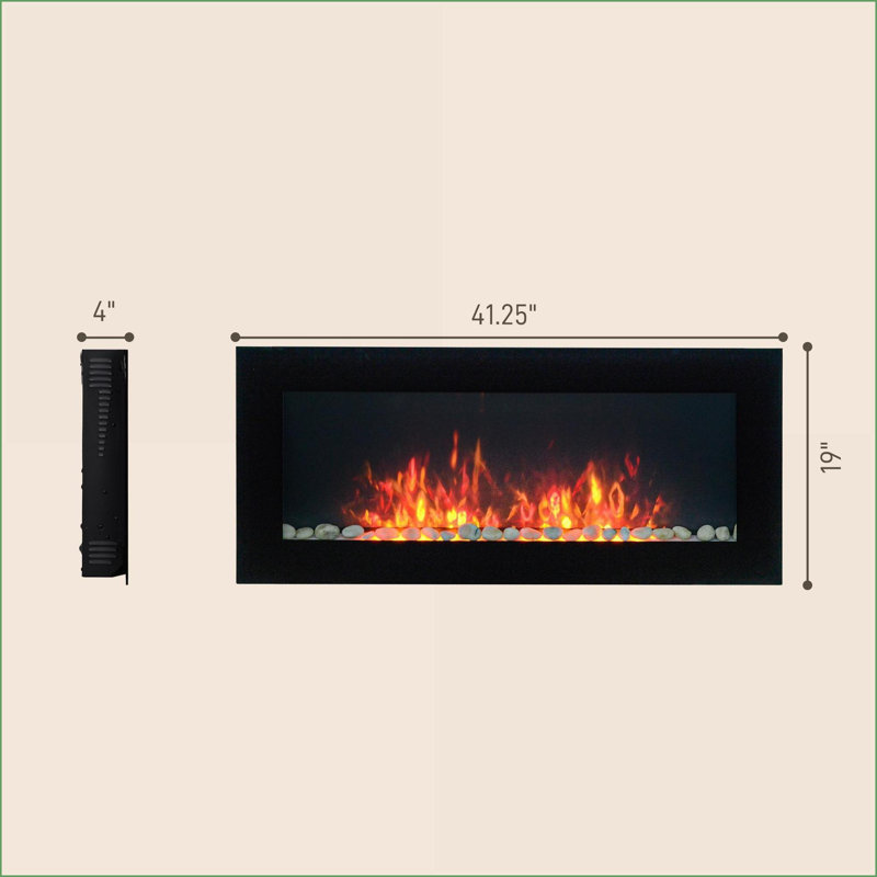 Electric Fireplace, 41.3” Wall-Mounted with Flame Effect, 7 Color LED Lights, 1500W | Black | Metal