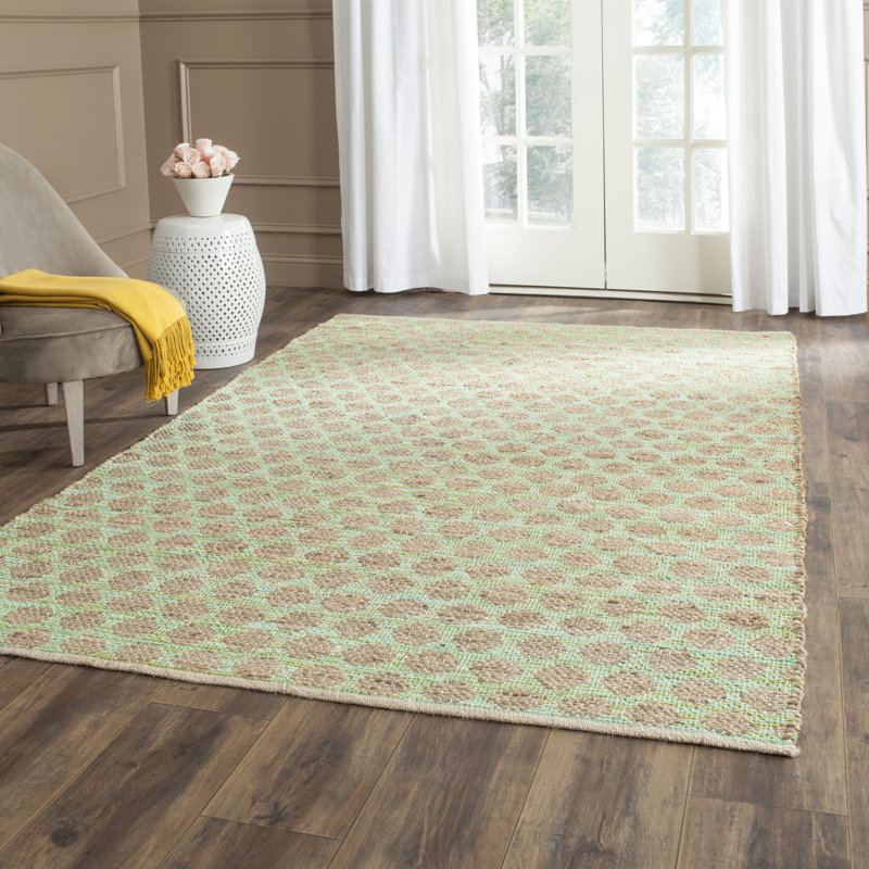 Arria Cape Cod Hand Woven Jute/Cotton Polka Dots Rug in Green/Natural, Rectangle 4' x 6'
