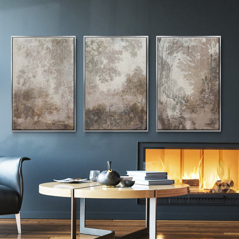 " Antique Pine Cones I " 3 - Pieces, Silver, 36" H x 72" W