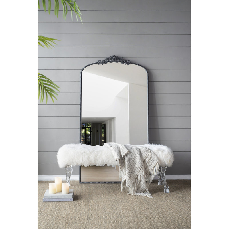 Miroir pleine grandeur 66 po x 36 po, miroir arqué suspendu ou appuyé contre le mur, grand miroir noir pour le salon, Noir