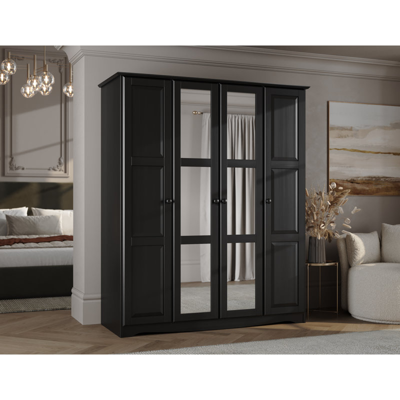 Armoire-penderie 100% bois massif Arieyana, Noir