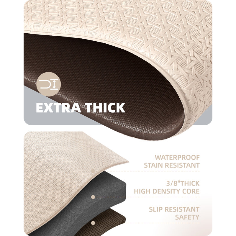 Agilmar Water Resistant Anti-Fatigue Non-Skid Kitchen Mat, Beige, Runner 1'4" x 6'6" & 1'4" x 2'4"