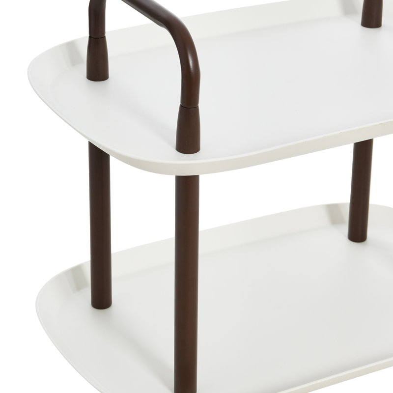 Chariot à 2 niveaux en plastique et métal Main + Mesa, Blanc, Brun