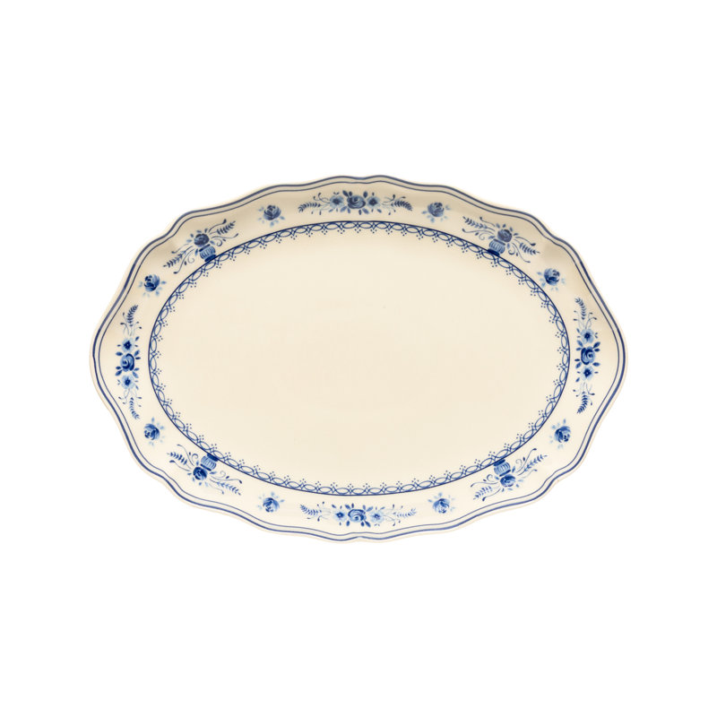 Plateau ovale de vila, Bege / Azul, 1.25" H x 12.75" W x 8.75"D