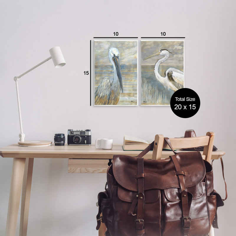 «Sea Birds Abstract Beach», ensemble de 2 plaques murales par Paul Brent, H 15 po x l 20 po x P 0,5 po