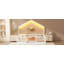 Lit simple au sol avec rails hauts, lit Montessori en bois avec lumière-959845521-959845526