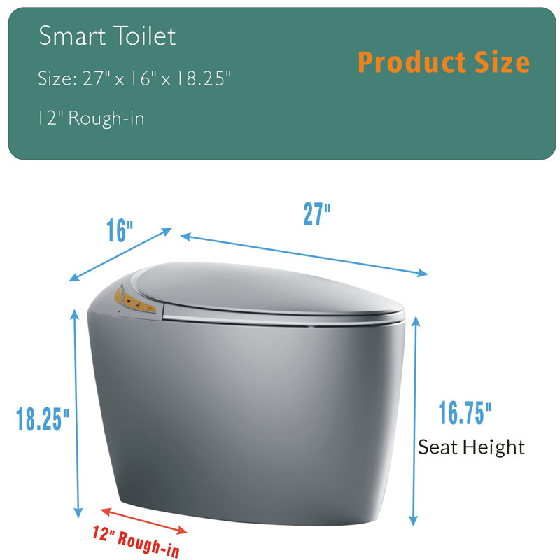 Smart Toilet, Auto Seat Feature, Foot Sensor Activation, Night Included Modern Lid Movement, Sensor, Color, Temperature Control