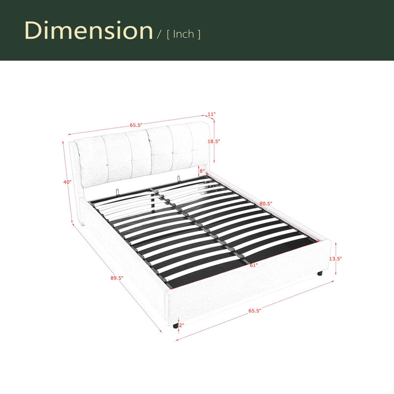 Lit plateforme tapissier avec rangement et tête de lit hydraulique en tissu chenille, Beige, Grand lit