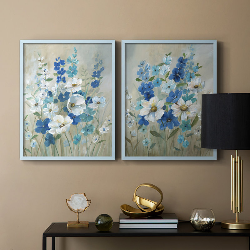 Impression encadrée Blue Garden I-Premium - prête à être accrochée - aucun clou requis - aucun clou requis, H 29 po x l 46 po
