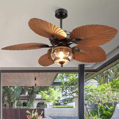 52" Tropical Plam Leaf Ceiling Fan With Led Lights And Remote/app Control