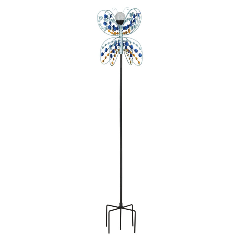 Tourne-vent à vent en métal et en verre et à énergie solaire standard, Papillon