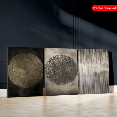 Impression sur toile 3 pièces à grain de bois noir et doré pour une décoration intérieure texturée élégante