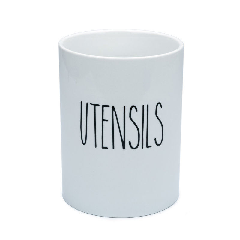 Farmhouse White Ceramic Utensil Holder – Large Countertop Crock for Kitchen Tools, Modern Minimalist Organizer