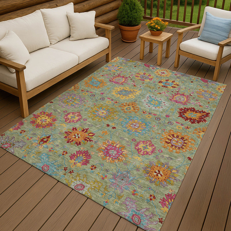 Machine Washable Indoor/Outdoor Mattera ACN2288 Damask Rug, Rectangle 10' x 14'