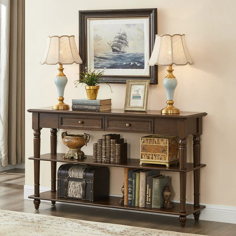 Walnut Solid Wood Rectangular Console Table, 31.5" H x 39.37" W x 13.78" D