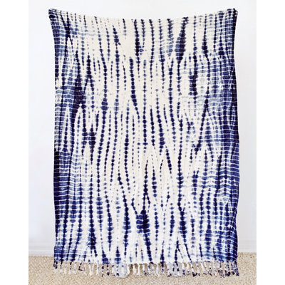 PILLOWPIA Indigo Shibori 100% Cotton Hand-Dyed Throw Blanket for Home or Outdoors