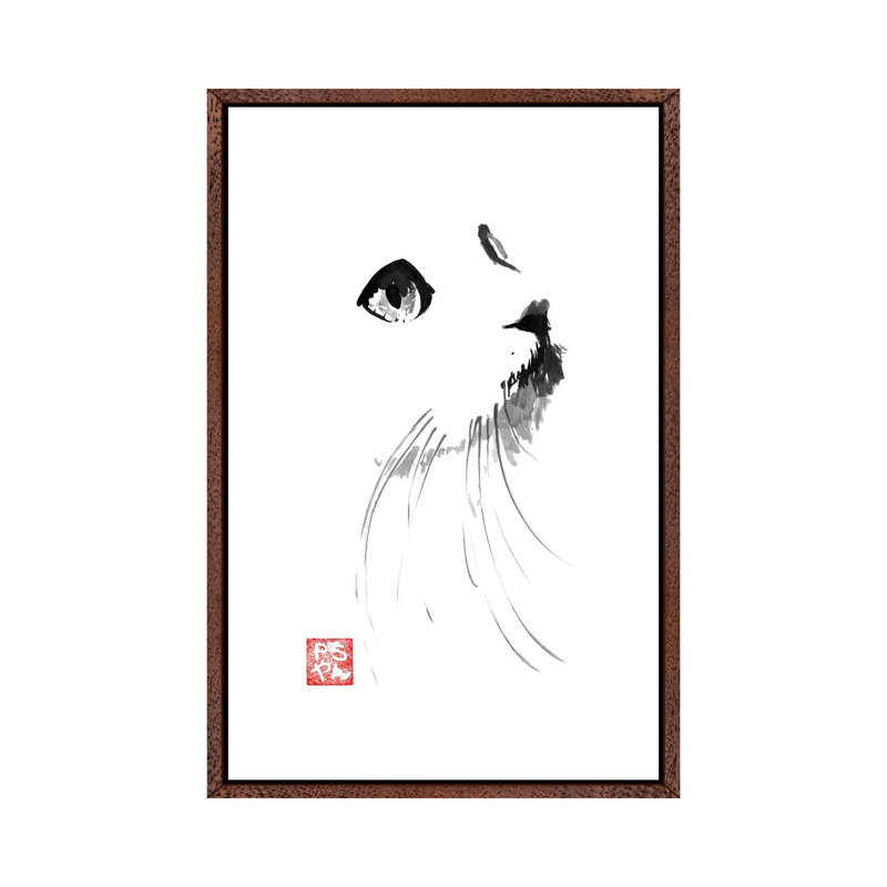 Cat In White by Péchane - Print on Canvas, Classic Brown Wood Framed, 101.6 cm H x 66.04 cm W