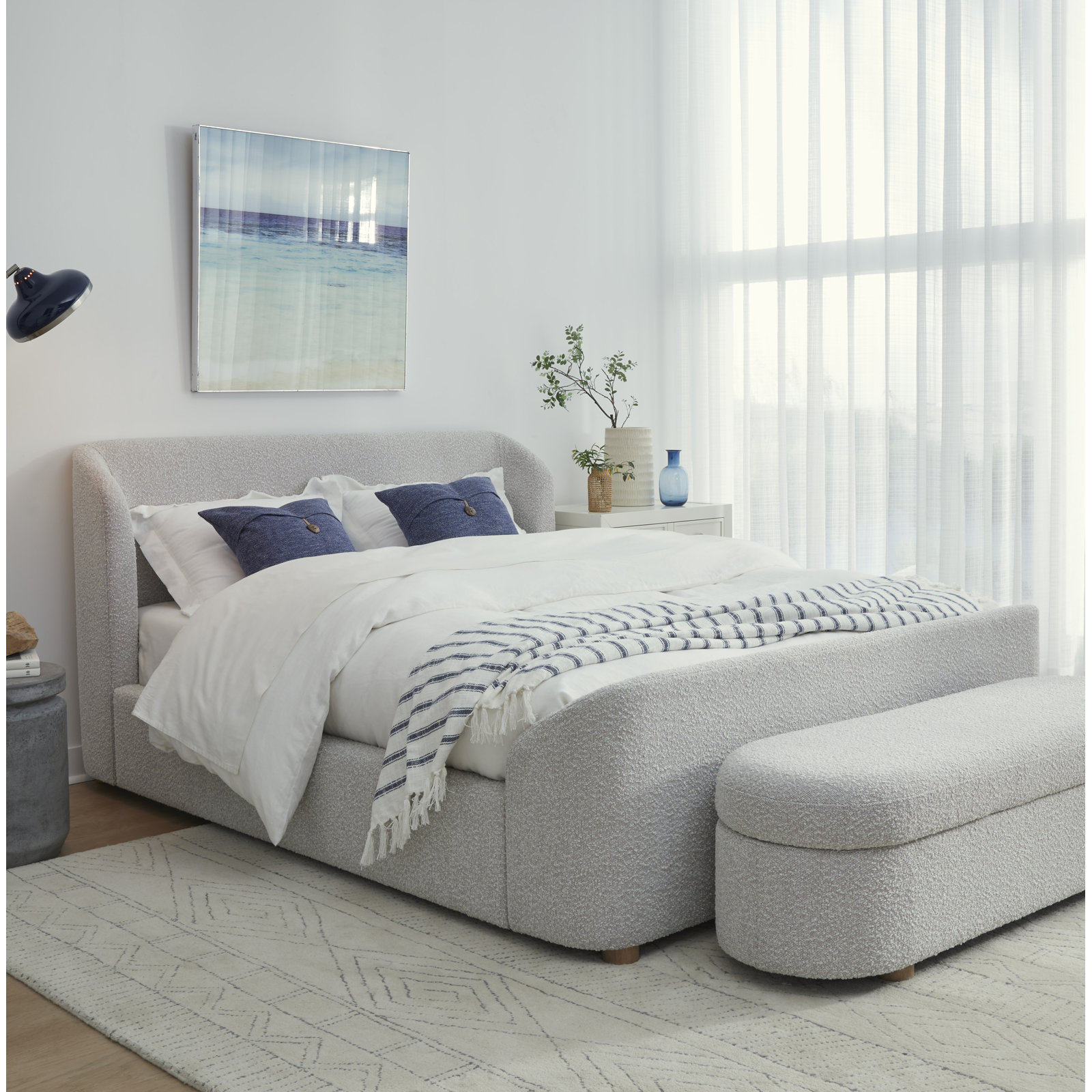 Kris Wingback Bed, King, White Boucle