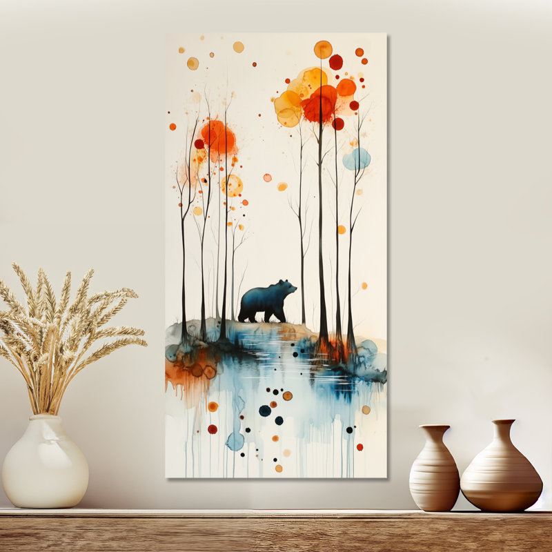 «Fall», impression sur métal - Bear Creek Autumn Woodland I, orange, art mural rustique, L 20 po x H 40 po