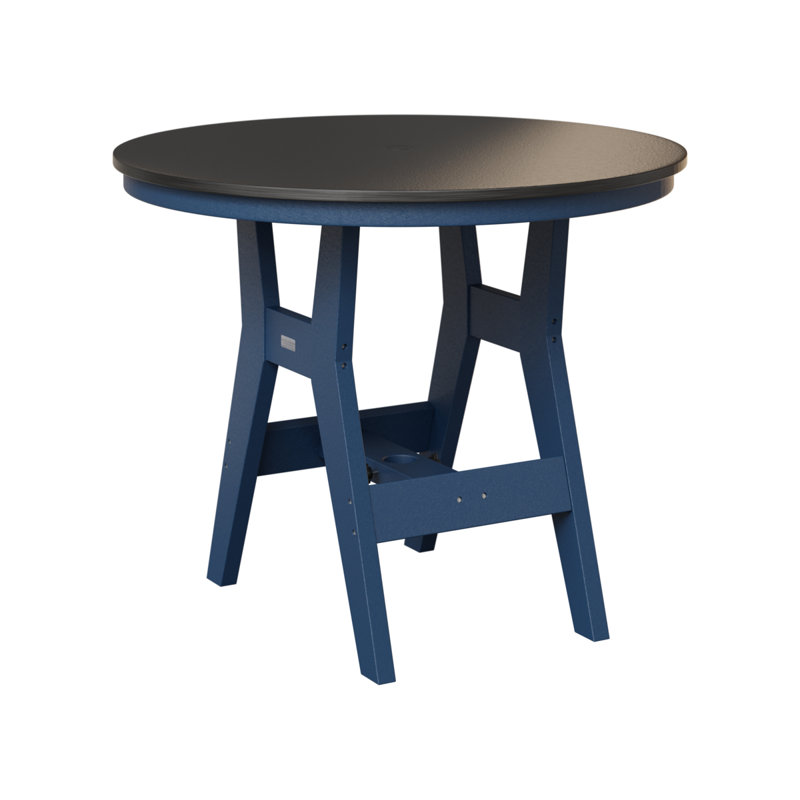 Harbor Outdoor Round Bar Table, Navy Blue, 35.5" H x 38" W x 38" D, Hammered Top Black