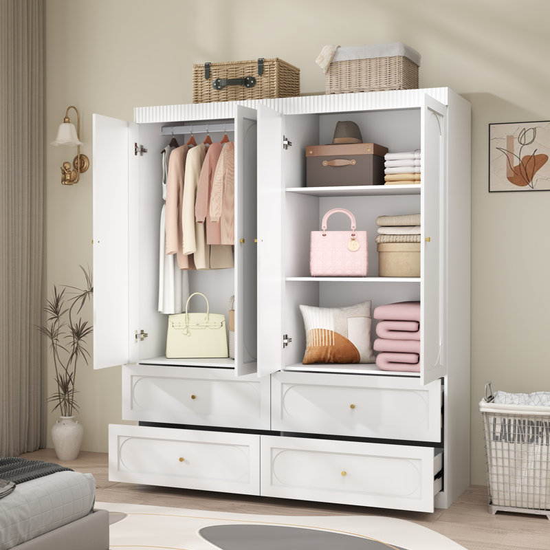 Modern 4-Door Wardrobe with 4 Drawers, Multi-Purpose Storage Cabinet for Bedroom, Elegant Design with Ample Space