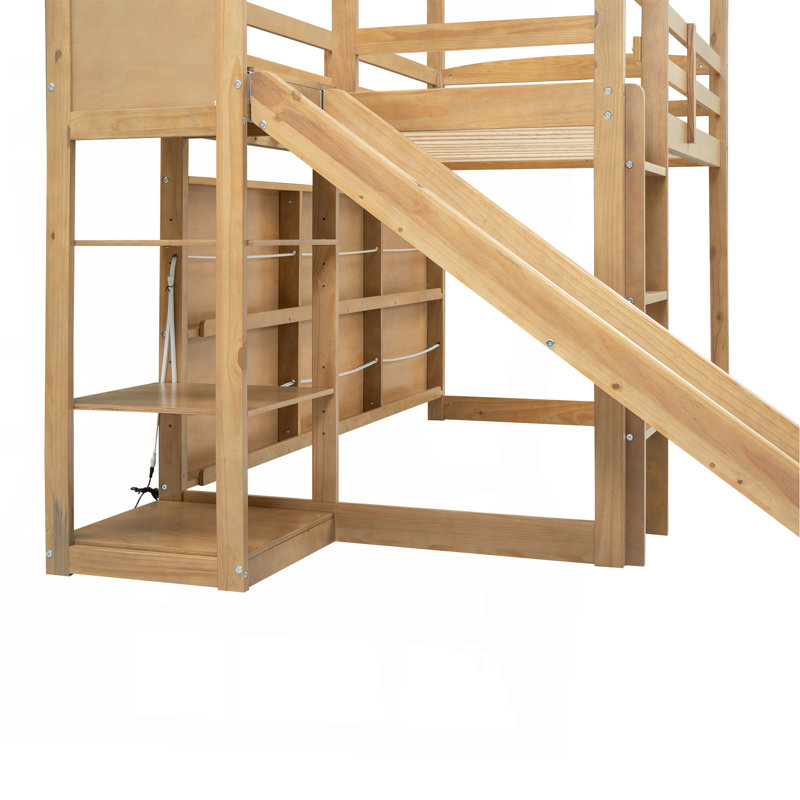 Lit mezzanine simple en bois avec glissade, Bois