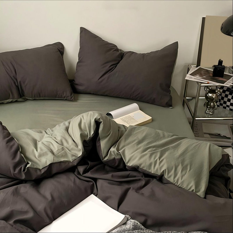 Ensemble de housse de couette 3 pièces dégradé gris-vert doux et doux pour la peau