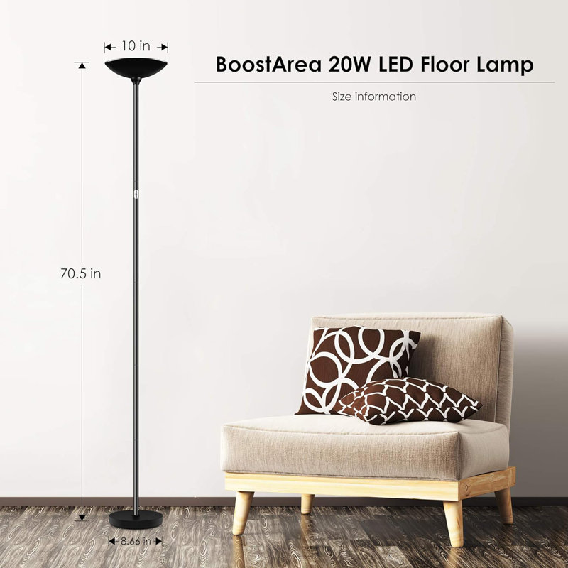 Dimmable LED Torchiere Floor Lamp,  Touch Control, 3000K Warm White, Long Lifespan For Living Room & Bedroom, Black