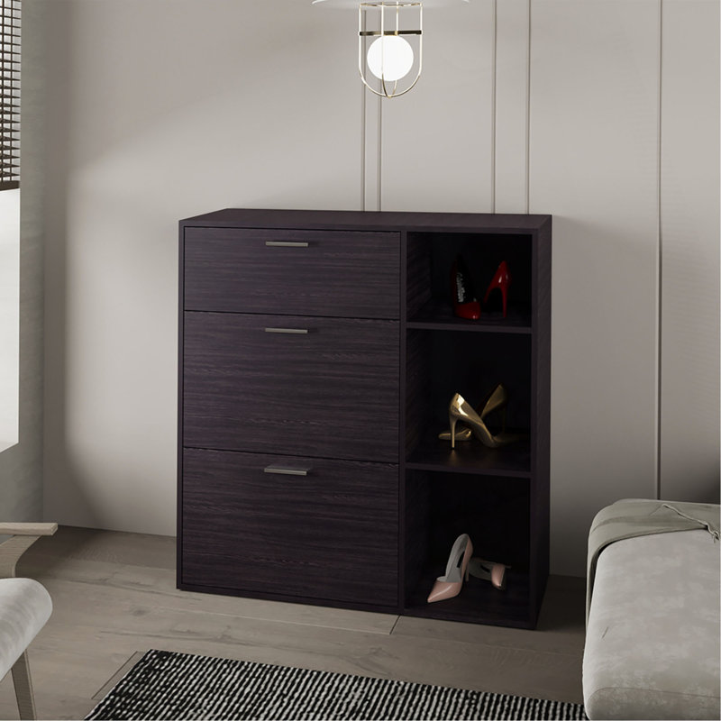 Showie 3-Door Shoe Rack With Interior Shelves And Side Shelves, One Drawer Storage Cabinet For Shoes And Accessories