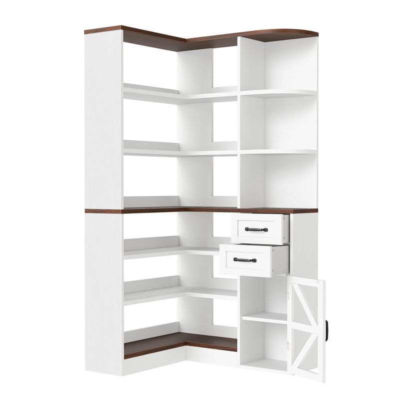  L-Shaped Corner Bookshelf With LED Lights & Drawers