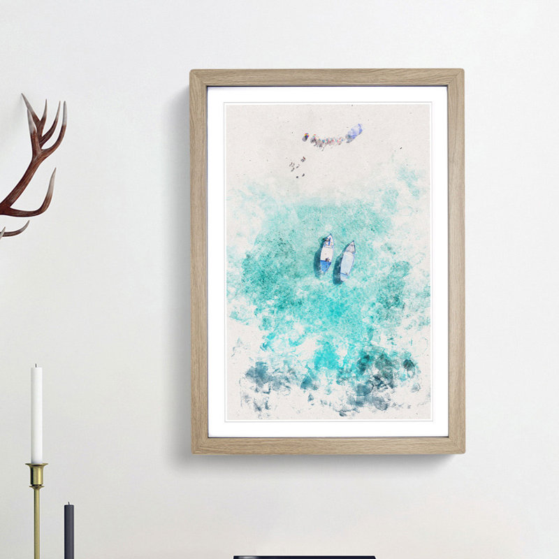 Boats in the Maldives - Picture Frame Painting Print, Oak Framed, 63cm H x 45cm W x 2cm D