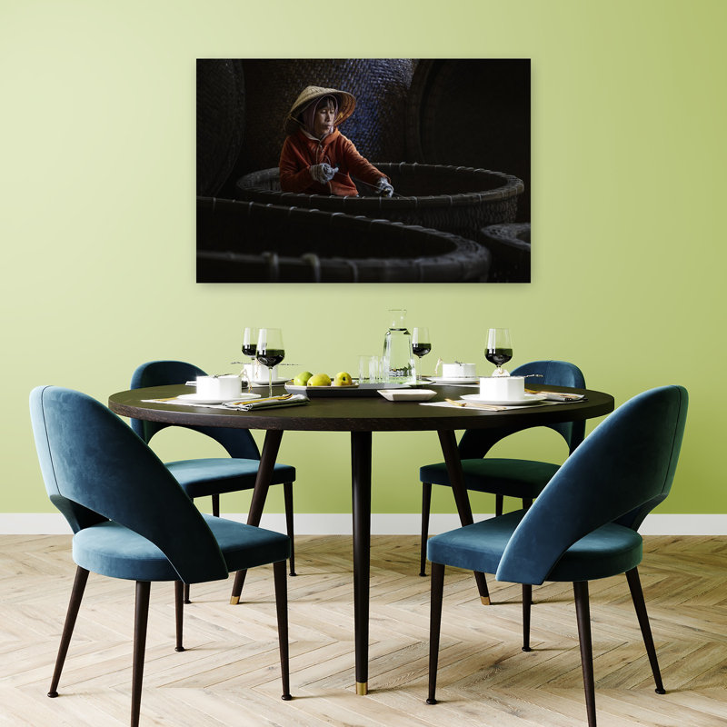 Art mural vietnamien traditionnel tissé serein, 32" H x 48" W