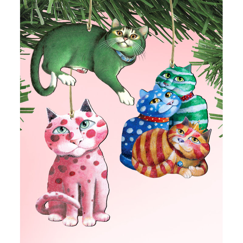 Ensemble d’ornement figurine suspendu en bois 3 pièces chats