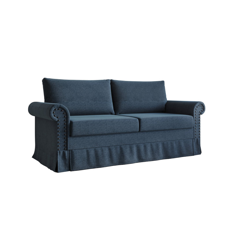 Canapé à accoudoirs roulés Erida, Polyester bleu