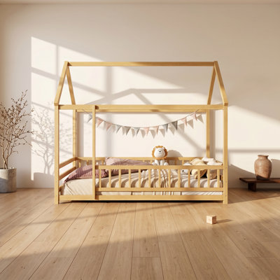 Adeline 45" W x 77" D x 66" H Solid Pine Wood Twin House Bed Frame