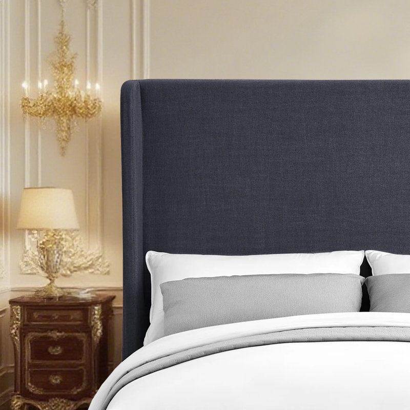 Tête de lit capitonnée tapissée à oreilles, tête de lit en bois massif avec pieds en bois, tête de lit à hauteur réglable de 47 po à 63 po, tête de lit en tissu au design moderne
