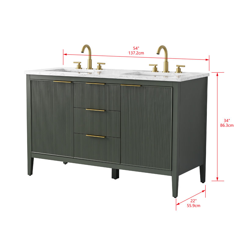 Emma 54" W Double Vanity, Vintage Green/Brushed Bronze