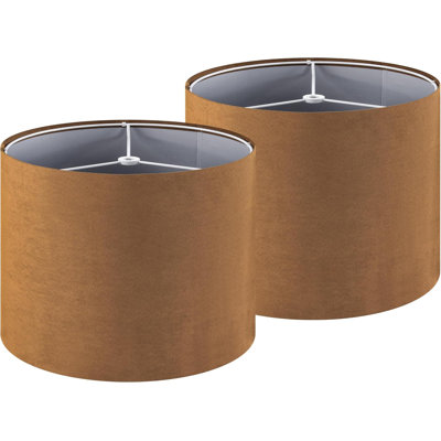 GOSO Drum Lamp Shades for Table Lamps Set of 2 Medium-Brown Faux Fabric Velveteen Chamois Leather Lampshades -Floor Lamp-13" Top x13" Bottom x 10" High (Spider) Rustic Vintage Shade Required Assembly