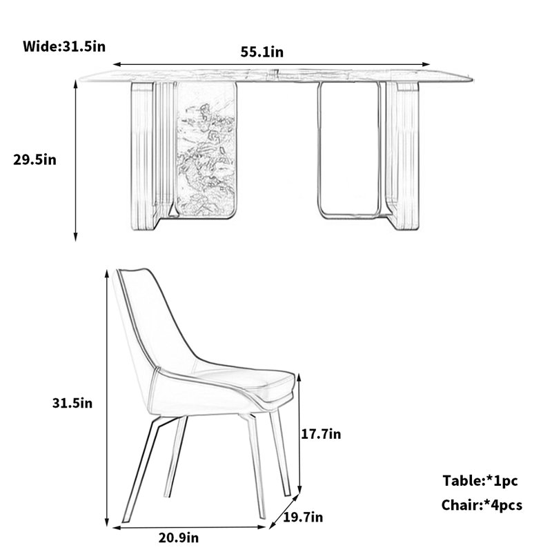 Table de salle à manger Modern Luxury, H 29,5 po x L 55,1 po x l 31,5 po
