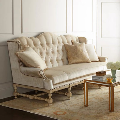 Retro Solid Wood Sofa Upholstered 86.6'' Sofa